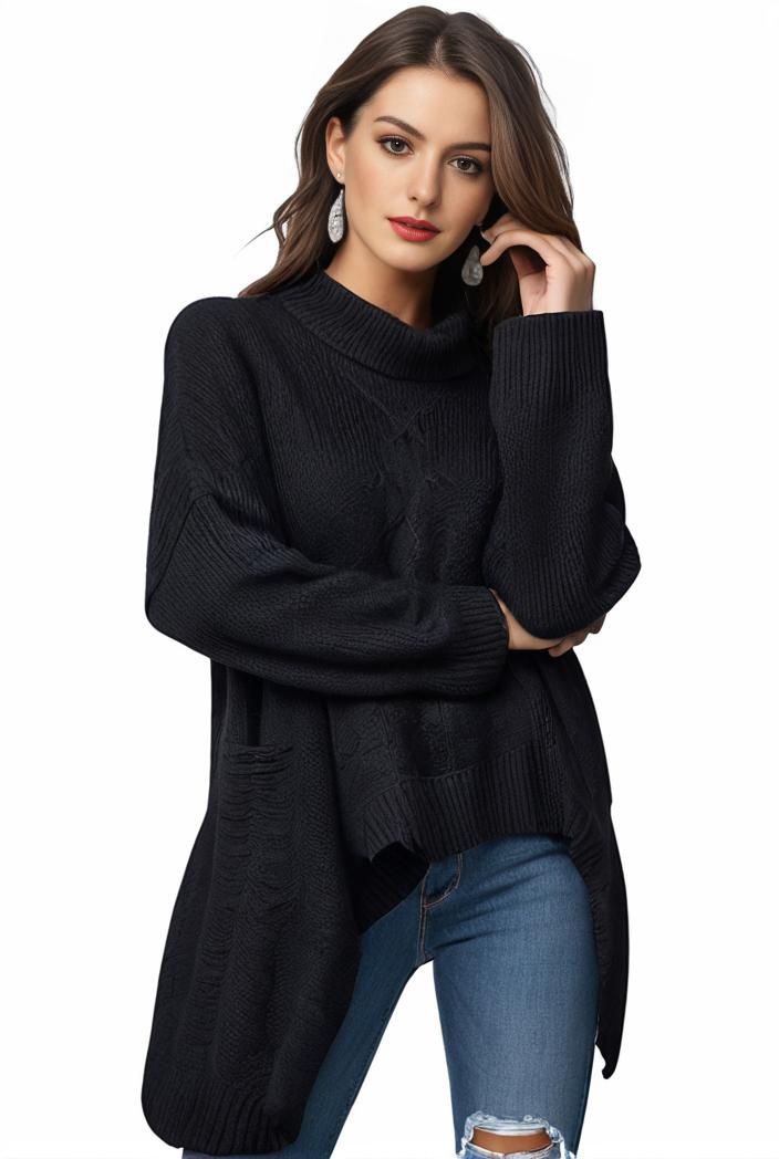 plus size casual sweater women s plus solid tassel trim long sleeve cowl neck high stretch jumper 101755