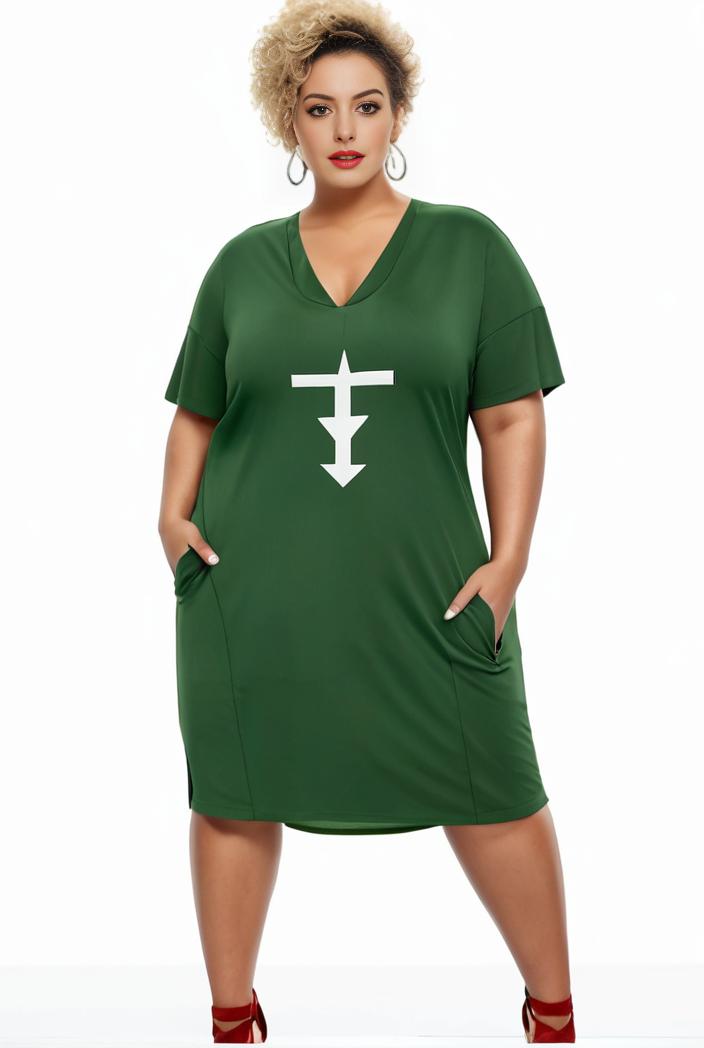 plus size faith letter print short sleeve midi dress with pockets women s plus slight stretch casual dress 102011