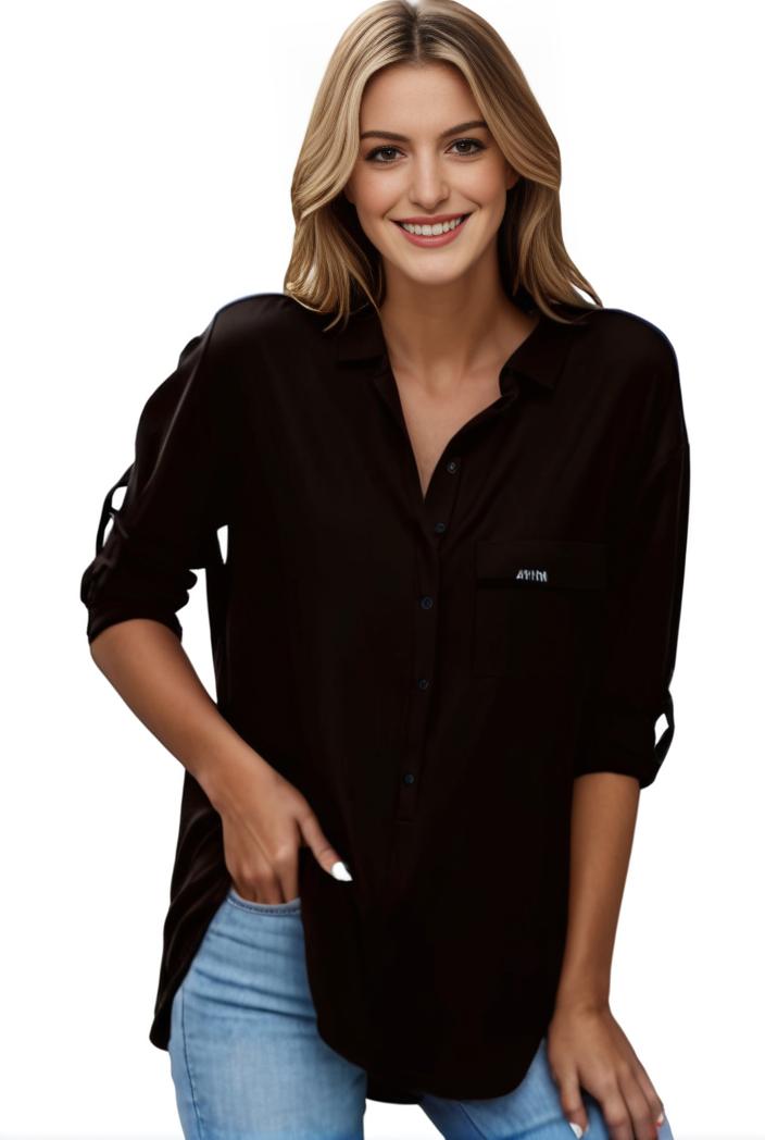 plus size formal shirt women s plus plain long sleeve turn down collar button up workwear shirt 102352