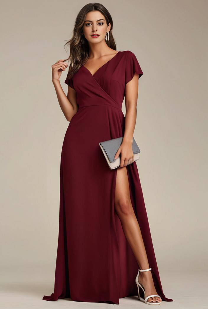 plus size sweetheart a line high slit maxi chiffon bridesmaid dress 104368