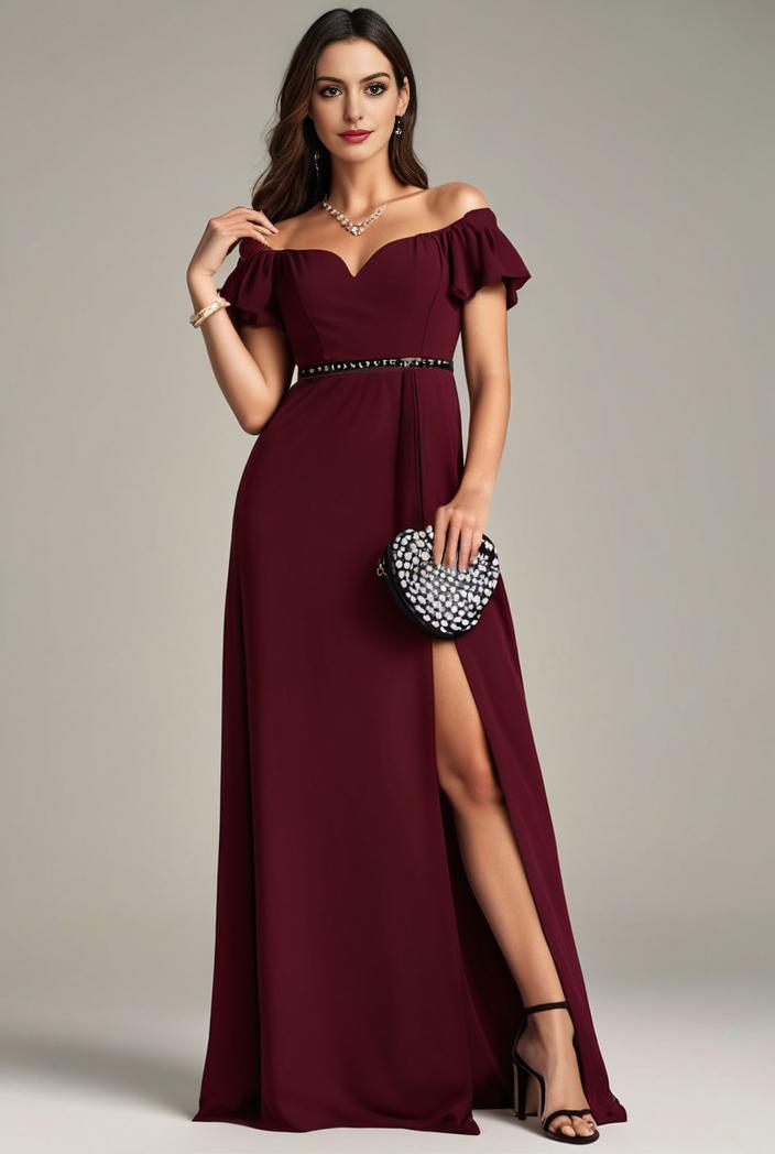 plus size sweetheart a line high slit maxi chiffon bridesmaid dress 104369