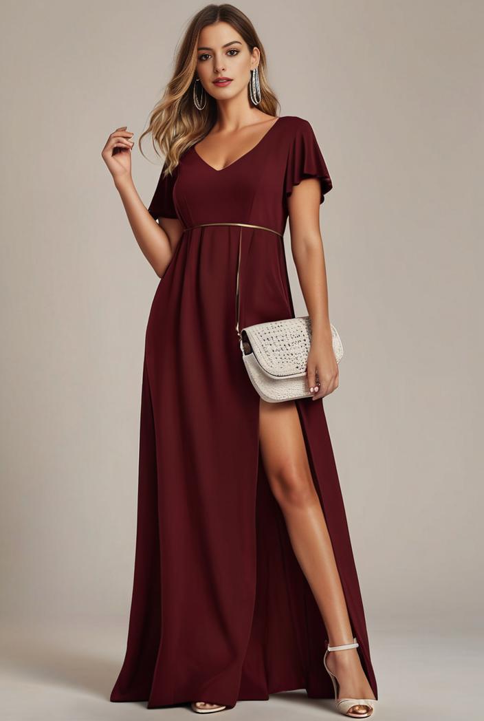 plus size sweetheart a line high slit maxi chiffon bridesmaid dress 104373
