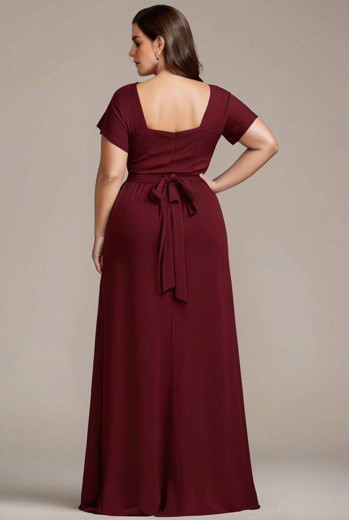 plus size sweetheart a line high slit maxi chiffon bridesmaid dress 104383