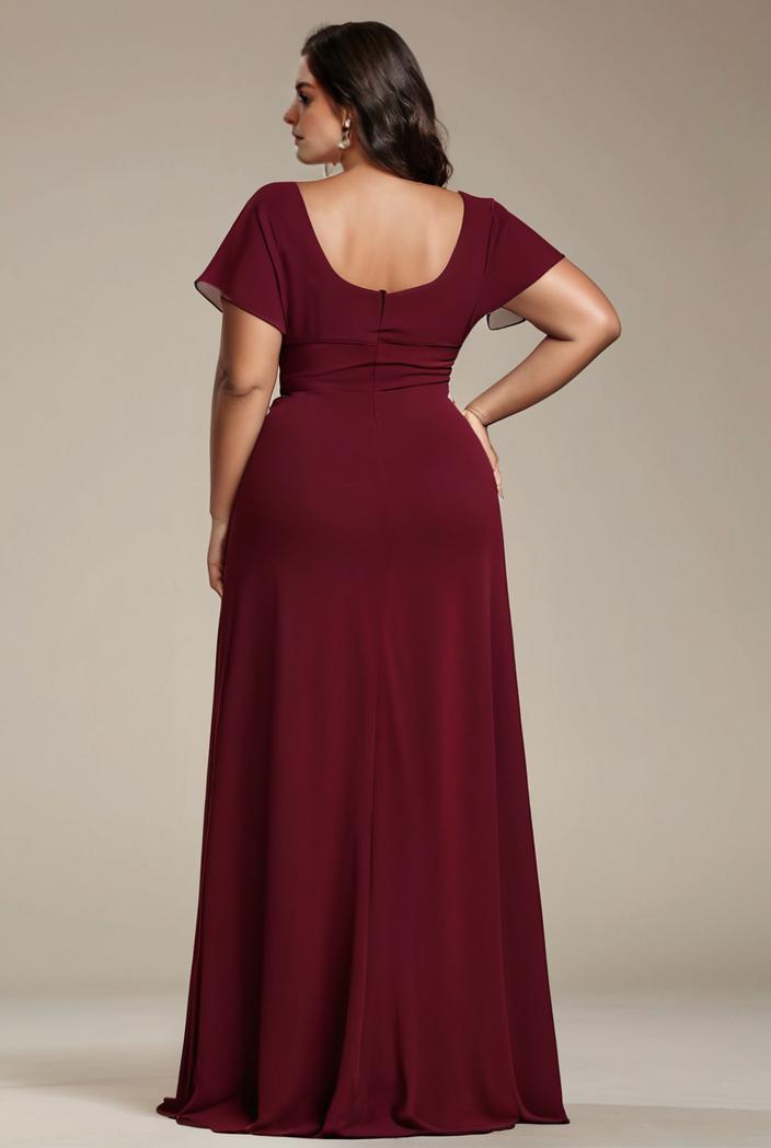 plus size sweetheart a line high slit maxi chiffon bridesmaid dress 104384