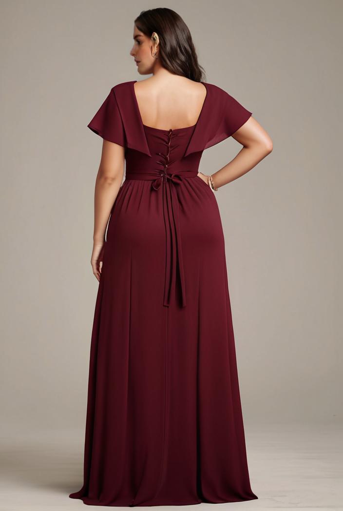 plus size sweetheart a line high slit maxi chiffon bridesmaid dress 104387