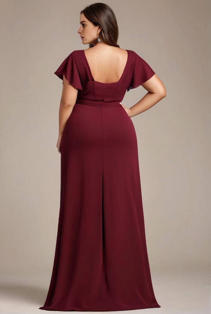 plus size sweetheart a line high slit maxi chiffon bridesmaid dress 104388