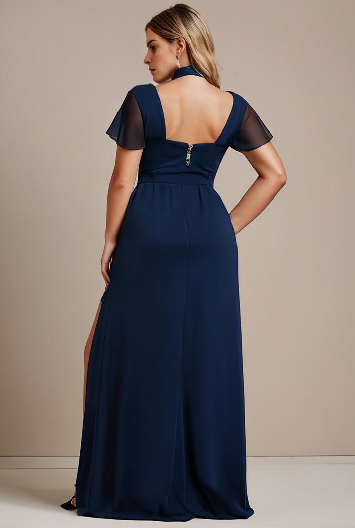 plus size sweetheart a line high slit maxi chiffon bridesmaid dress 104390