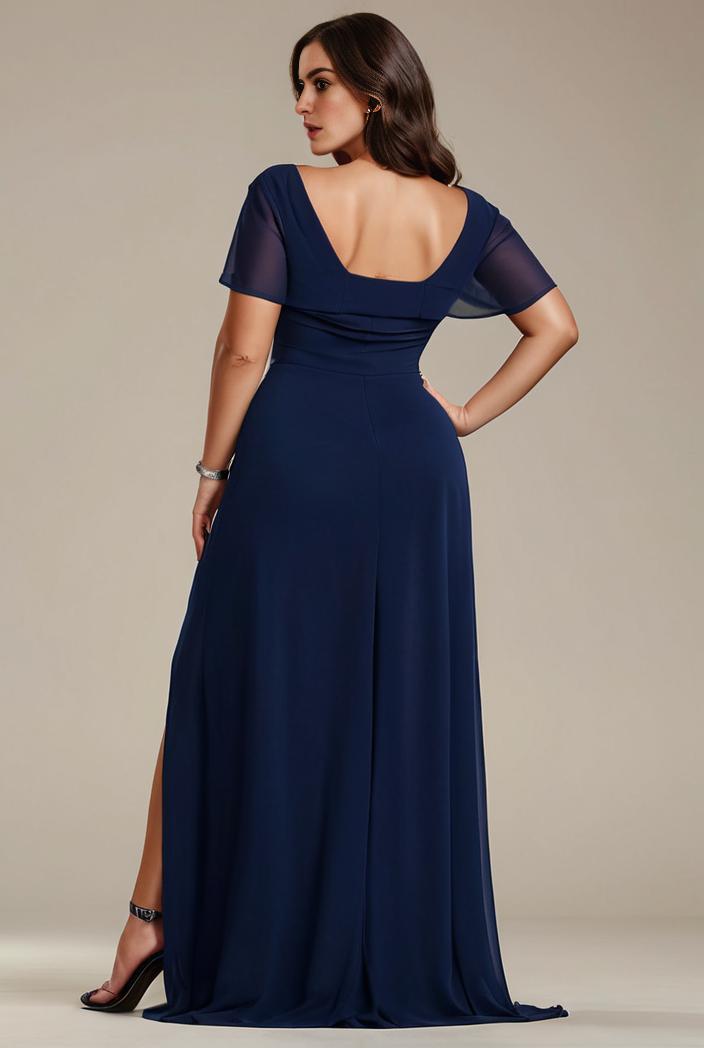 plus size sweetheart a line high slit maxi chiffon bridesmaid dress 104392