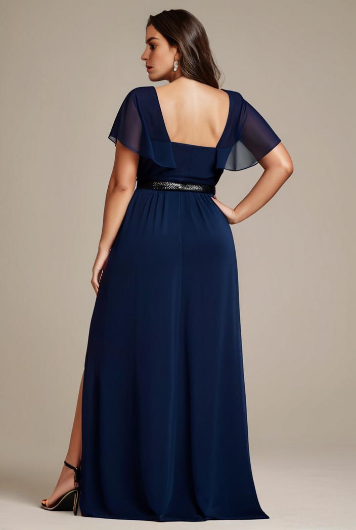 plus size sweetheart a line high slit maxi chiffon bridesmaid dress 104395