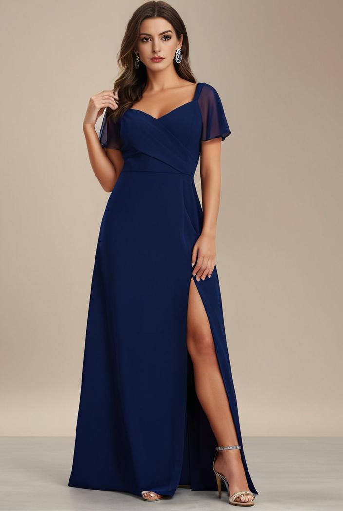 plus size sweetheart a line high slit maxi chiffon bridesmaid dress 104402