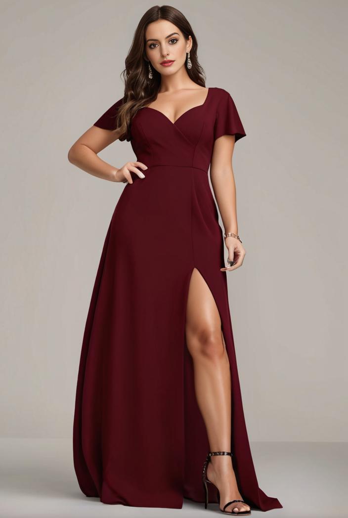 plus size sweetheart a line high slit maxi chiffon bridesmaid dress 104415