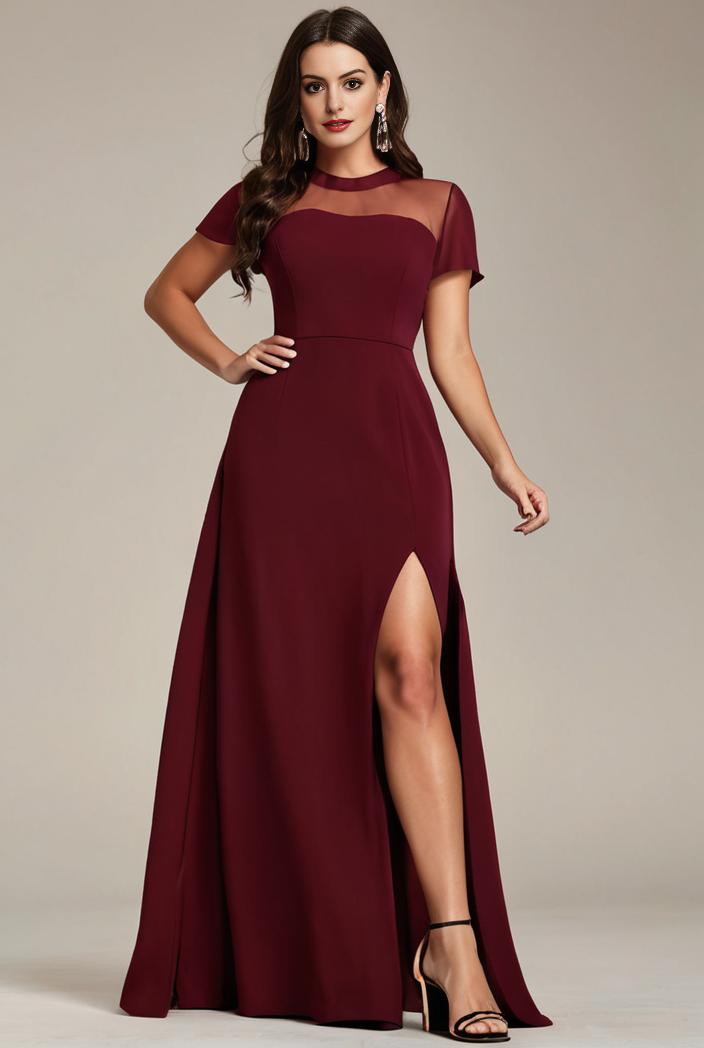 plus size sweetheart a line high slit maxi chiffon bridesmaid dress 104416
