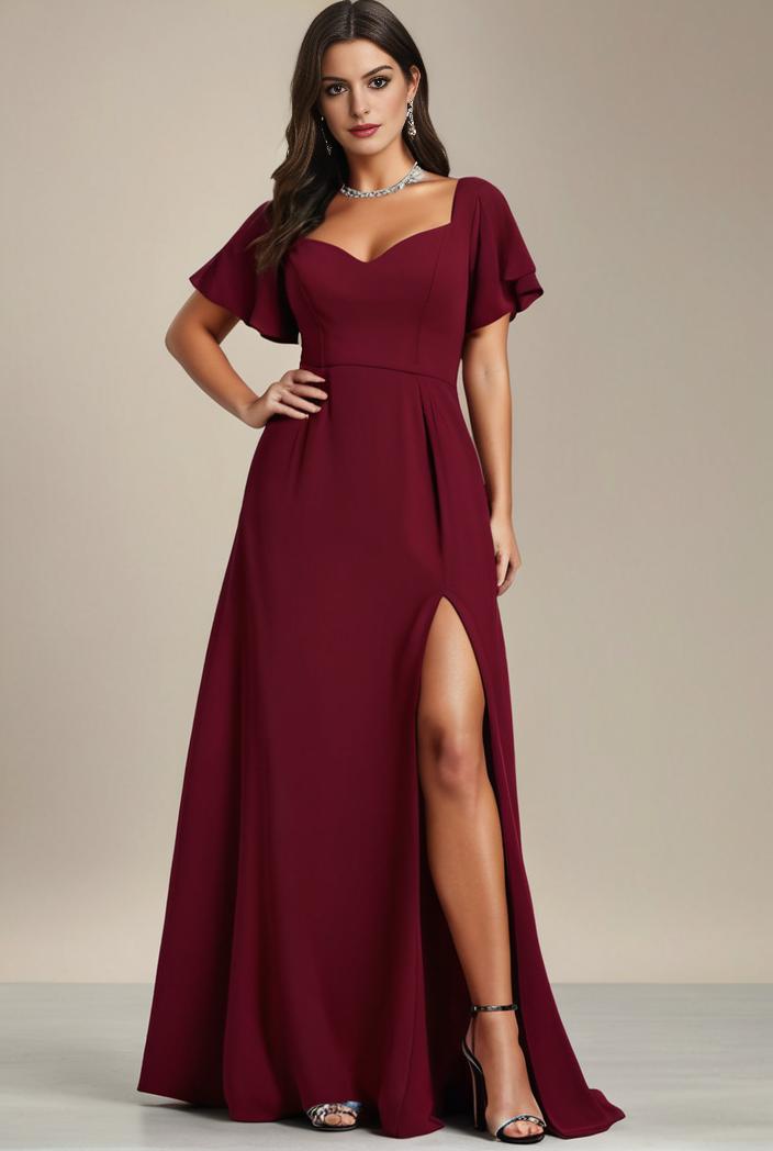 plus size sweetheart a line high slit maxi chiffon bridesmaid dress 104418