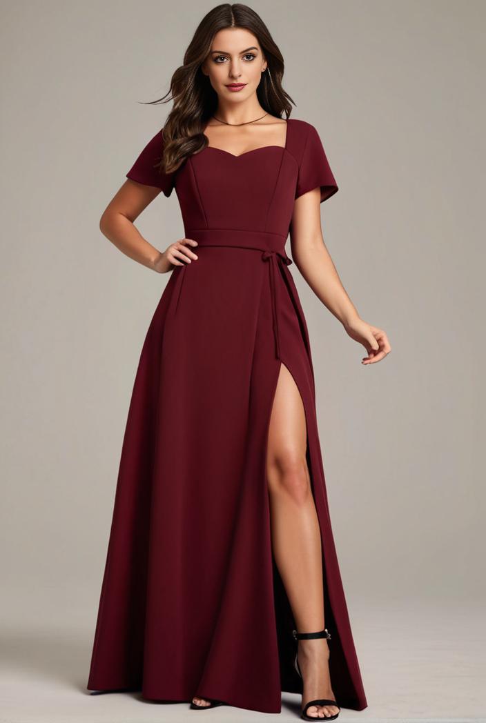 plus size sweetheart a line high slit maxi chiffon bridesmaid dress 104419