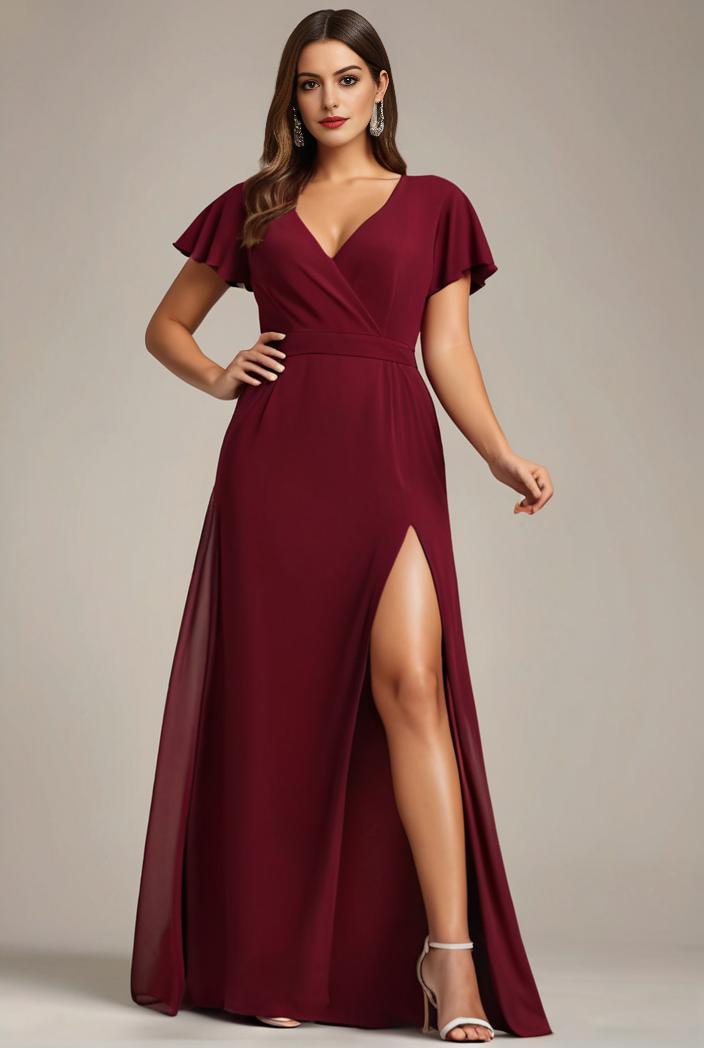 plus size sweetheart a line high slit maxi chiffon bridesmaid dress 104420