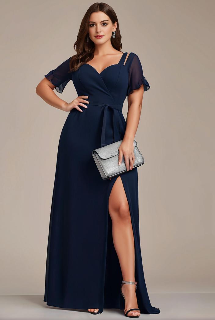 plus size sweetheart a line high slit maxi chiffon bridesmaid dress 104423