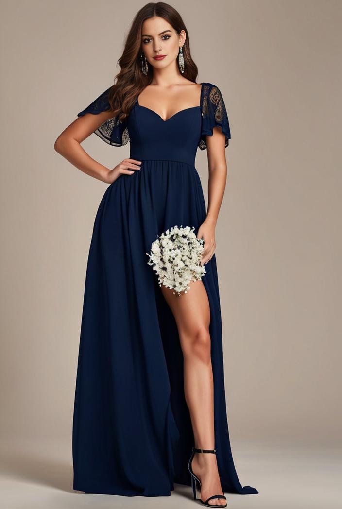 plus size sweetheart a line high slit maxi chiffon bridesmaid dress 104429