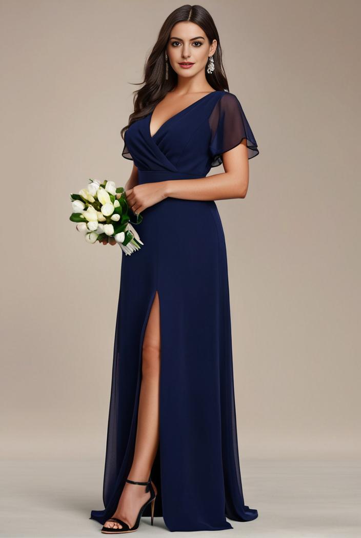 plus size sweetheart a line high slit maxi chiffon bridesmaid dress 104434