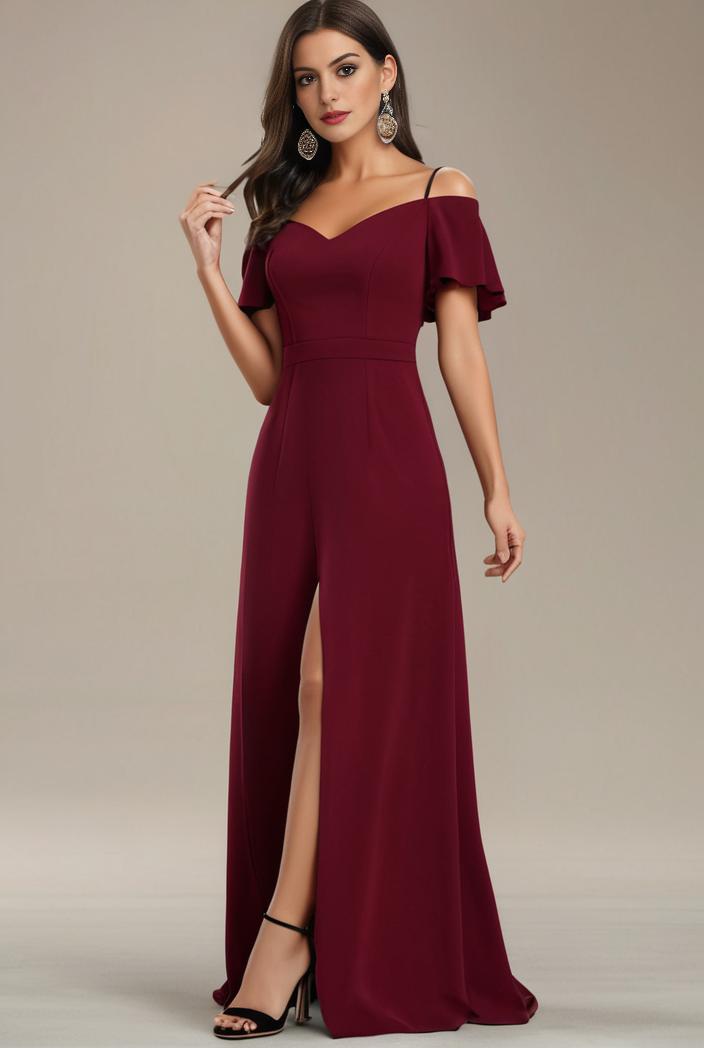 plus size sweetheart a line high slit maxi chiffon bridesmaid dress 104442