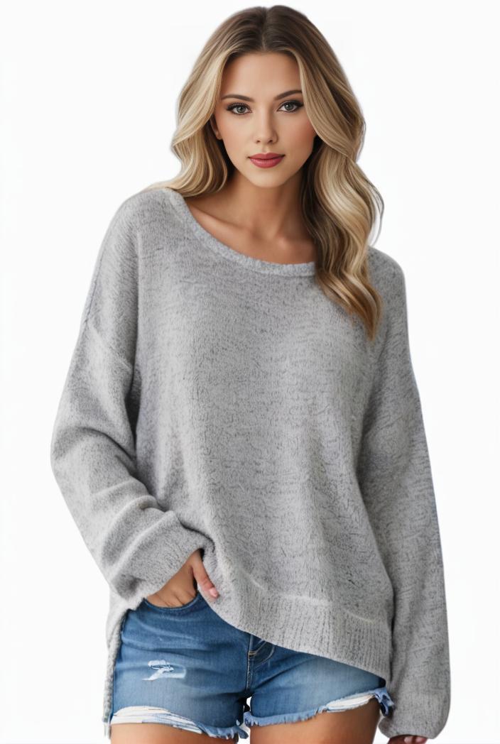 plus size casual sweater women s plus solid long sleeve round neck slight stretch loose sweater 108242