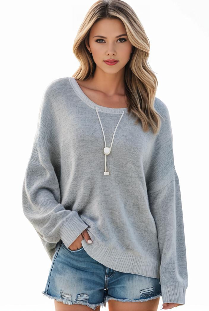 plus size casual sweater women s plus solid long sleeve round neck slight stretch loose sweater 108243