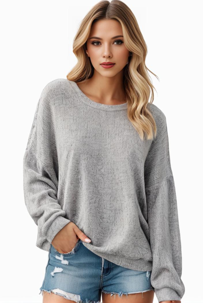 plus size casual sweater women s plus solid long sleeve round neck slight stretch loose sweater 108244