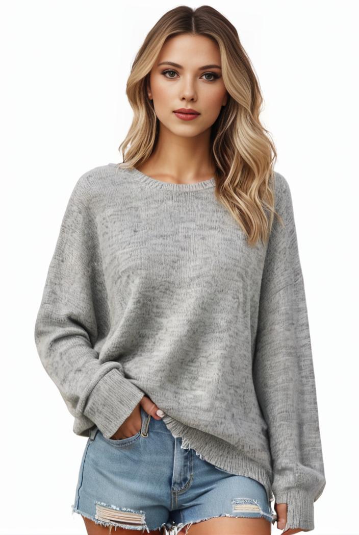 plus size casual sweater women s plus solid long sleeve round neck slight stretch loose sweater 108245