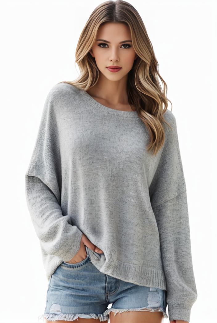 plus size casual sweater women s plus solid long sleeve round neck slight stretch loose sweater 108247