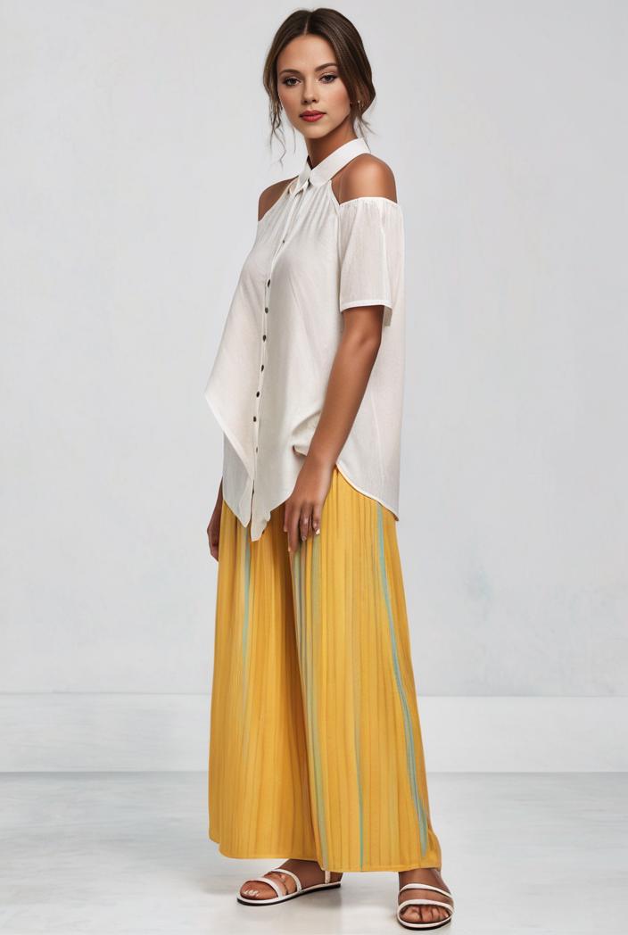 pleated high waist commuting temperament maxi dress 112045