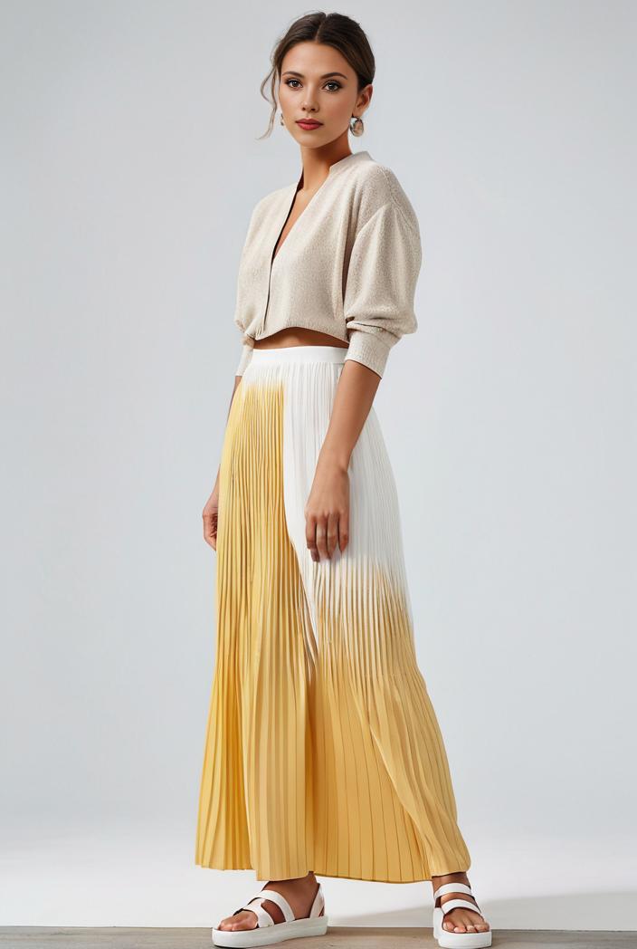 pleated high waist commuting temperament maxi dress 112048