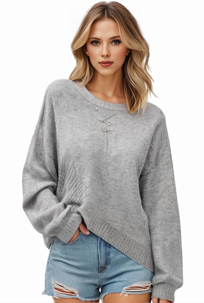 plus size casual sweater women s plus solid long sleeve round neck slight stretch loose sweater 113142