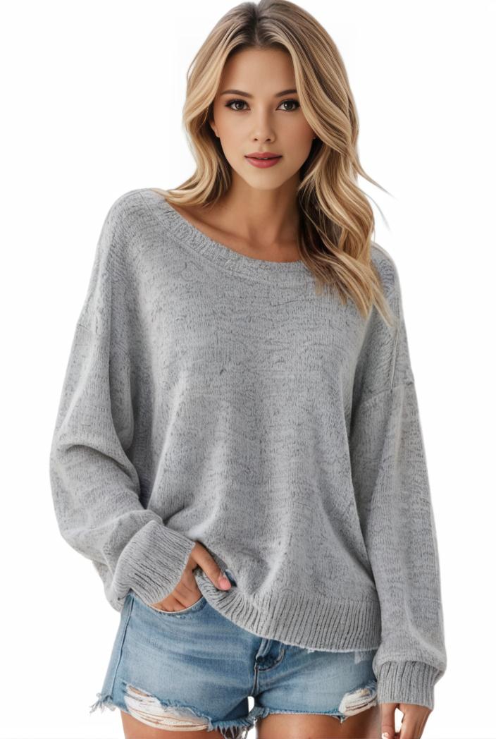plus size casual sweater women s plus solid long sleeve round neck slight stretch loose sweater 113143