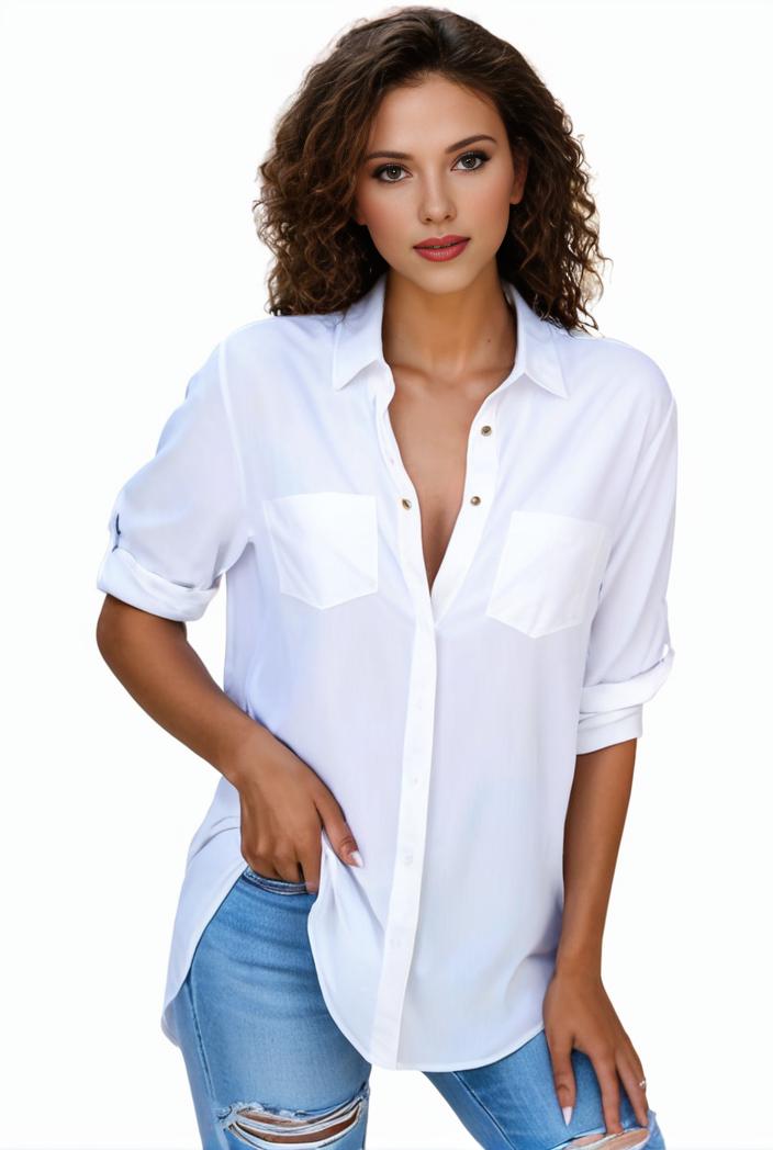plus size formal shirt women s plus plain long sleeve turn down collar button up workwear shirt 113794