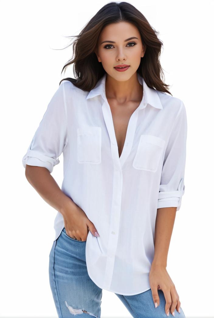 plus size formal shirt women s plus plain long sleeve turn down collar button up workwear shirt 113797
