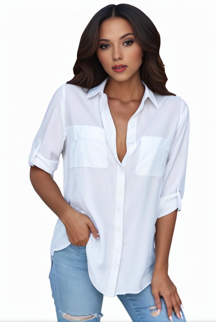 plus size formal shirt women s plus plain long sleeve turn down collar button up workwear shirt 113799