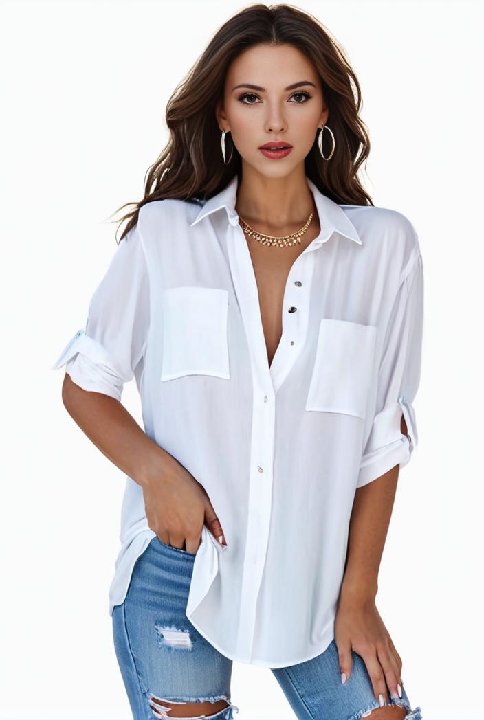 plus size formal shirt women s plus plain long sleeve turn down collar button up workwear shirt 113800