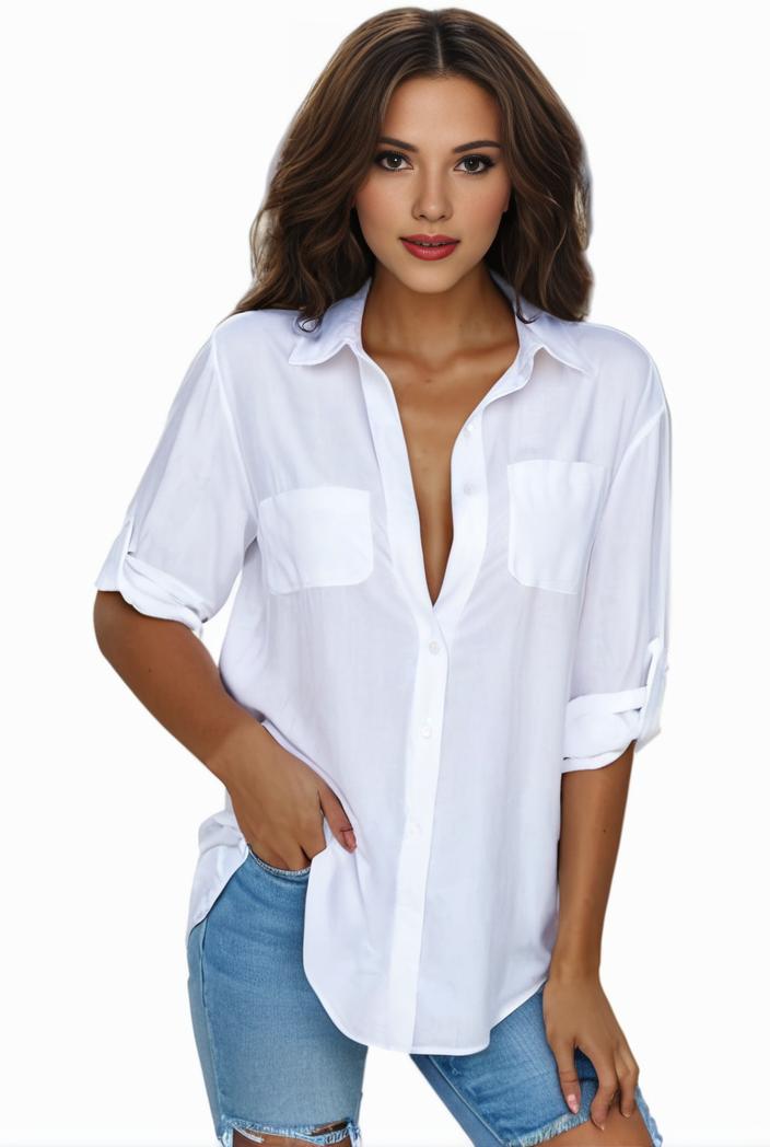 plus size formal shirt women s plus plain long sleeve turn down collar button up workwear shirt 113801