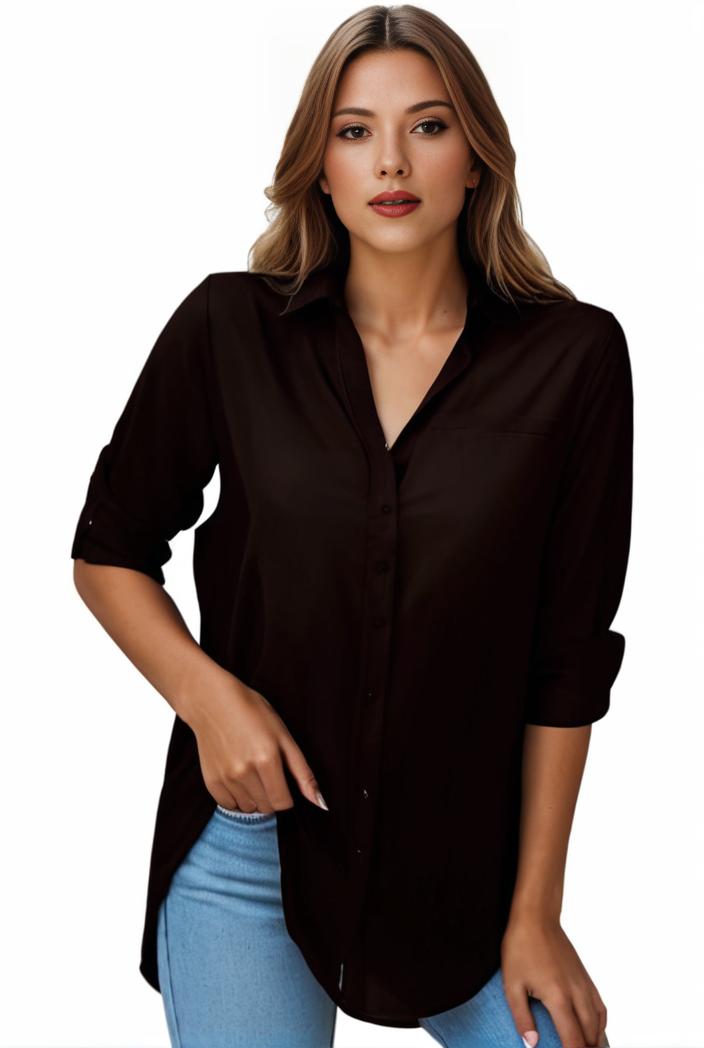 plus size formal shirt women s plus plain long sleeve turn down collar button up workwear shirt 113820