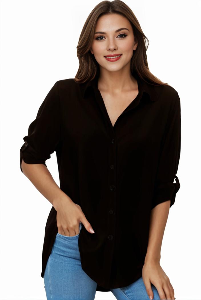 plus size formal shirt women s plus plain long sleeve turn down collar button up workwear shirt 113822