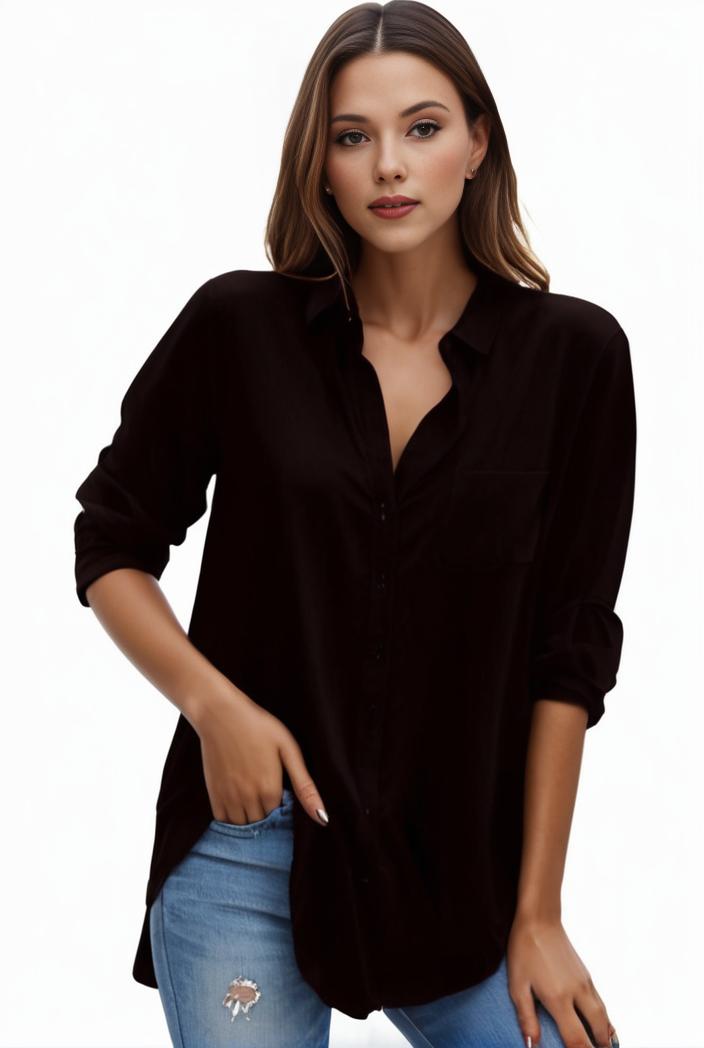 plus size formal shirt women s plus plain long sleeve turn down collar button up workwear shirt 113824
