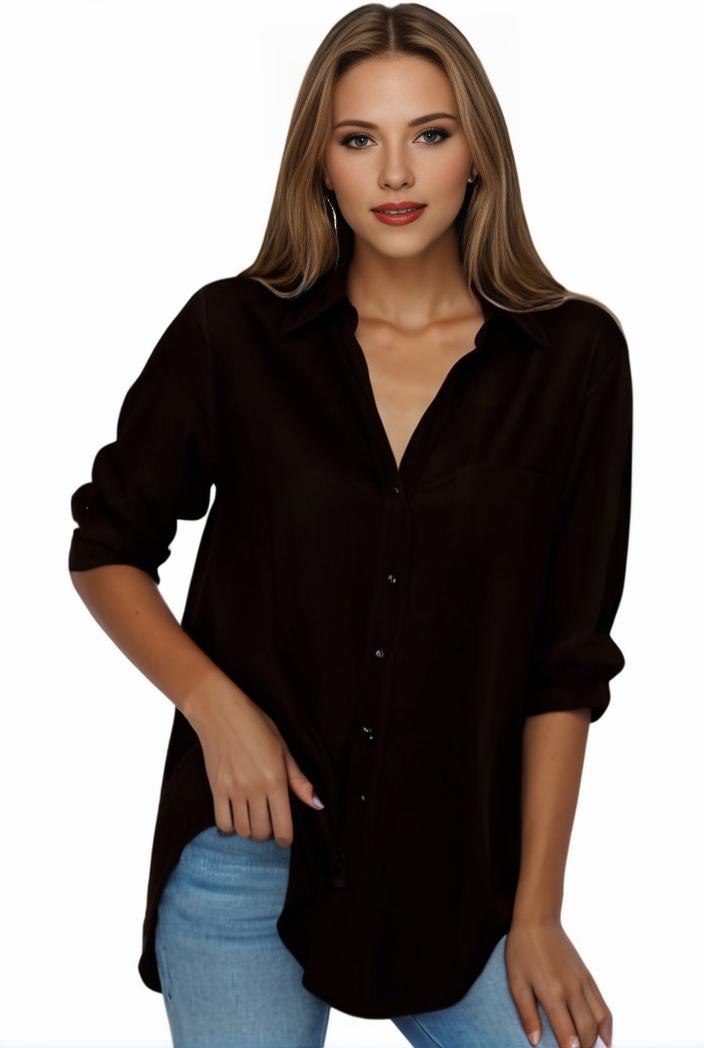 plus size formal shirt women s plus plain long sleeve turn down collar button up workwear shirt 113828