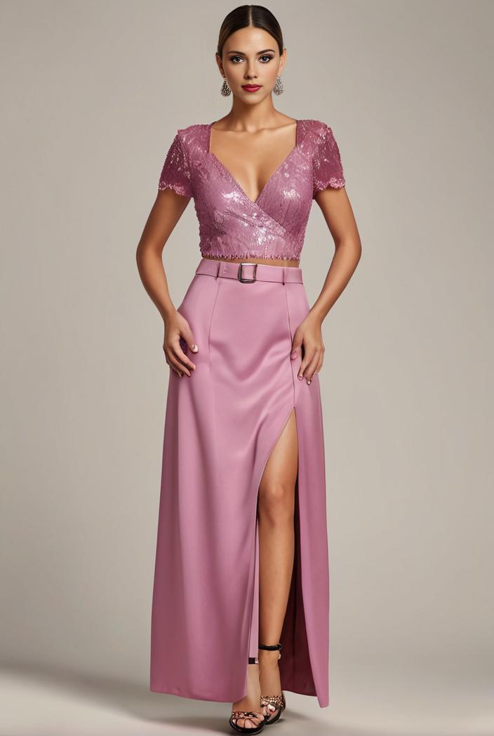 plus size front slit short sleeve with sequin mother of the bride dress 113912