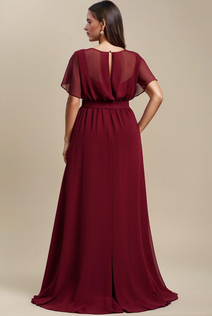 plus size simple chiffon pleated a line round neckline bridesmaid dress 115962