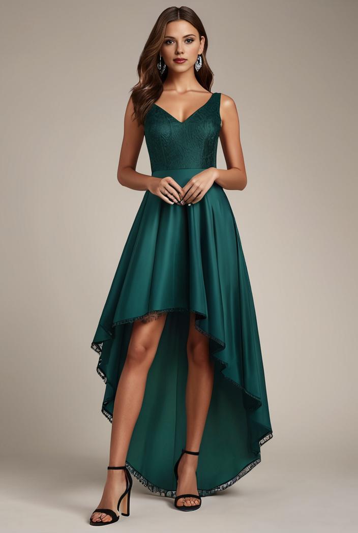sequin bodice tulle high low evening dress with ribbon waist 117788