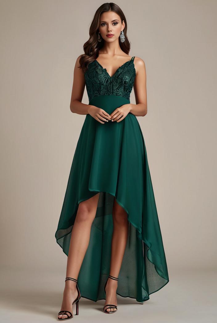 sequin bodice tulle high low evening dress with ribbon waist 117795