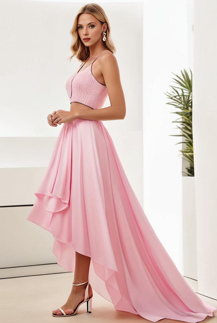 sequin bodice tulle high low evening dress with ribbon waist 117823