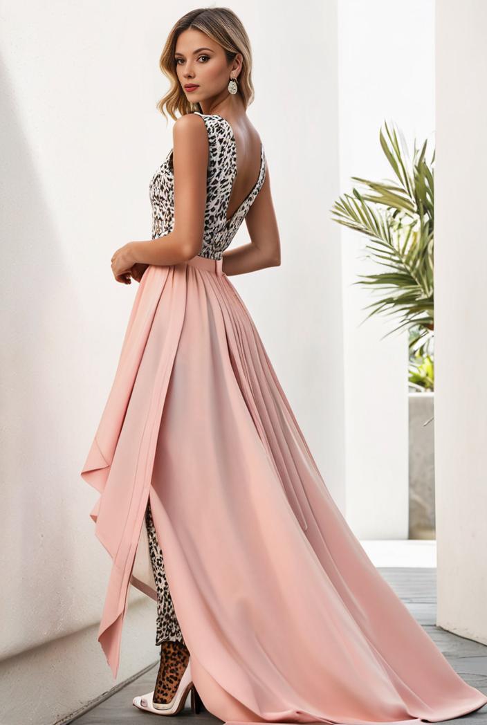 sequin bodice tulle high low evening dress with ribbon waist 117825