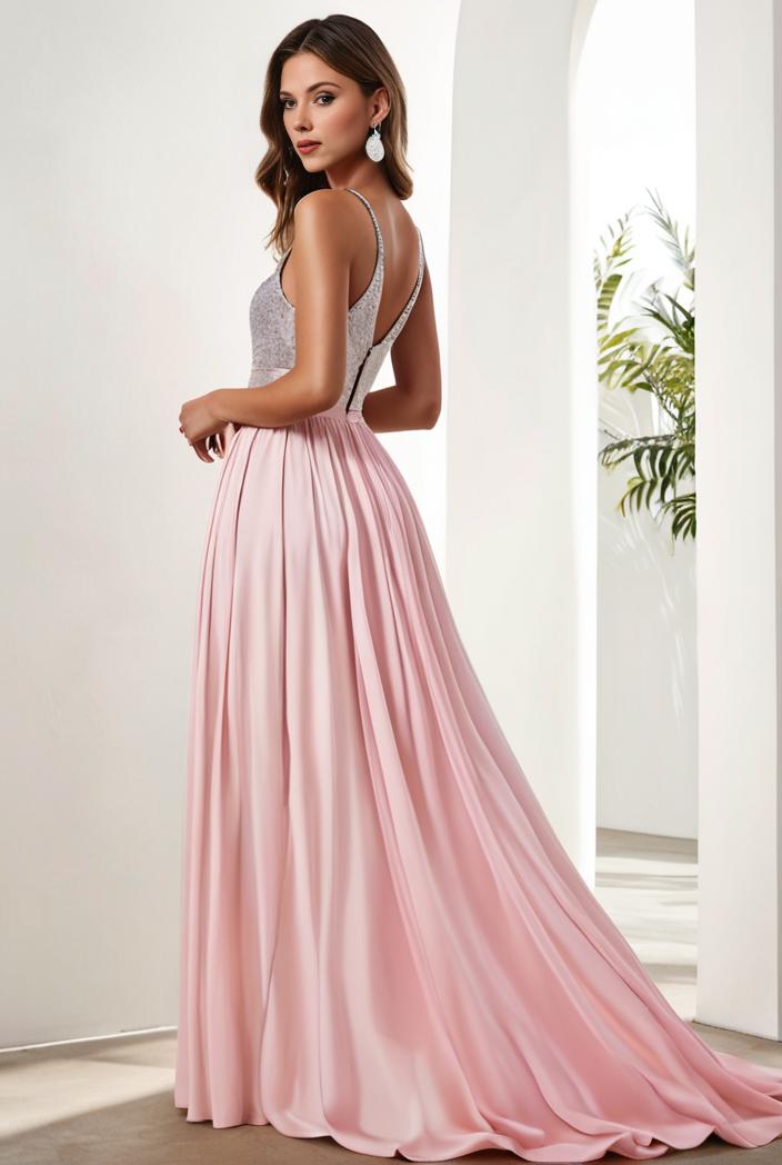 sequin bodice tulle high low evening dress with ribbon waist 117828