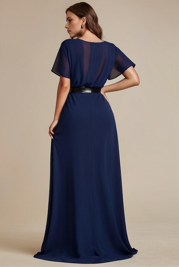 plus size simple chiffon pleated a line round neckline bridesmaid dress 118500