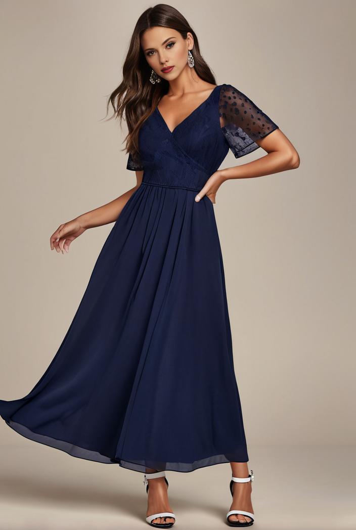 short sleeve v neck sequin chiffon a line mother of the bride dress 119359